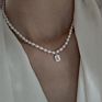 Women's Baroque Square Drop Zircon Freshwater Pearl Pendant Necklace
