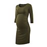 Women's Casual Maternity Bodycon Ruched Side Dress Short & 3/4 Sleeve for Daily Wearing/ Baby Shower