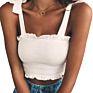 Women's Frill Smocked Crop Tank Top Bow Tie Strap Shoulder Bandeau Stretch Tube Top