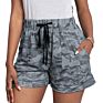 Womens Shorts Leopard Pants Casual High Waisted Drawstring Pocketed Short Shorts