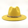 Womens's Hat Wide Brim Thick Gold Chain Band Classic Black Beige Felted Cap Panama Cowboy Jazz Men Caps Luxury Fedora Women Hats