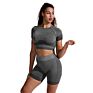 Yoga Sport Set Workout Gym Activewear Suit Short Sleeve Crop Top T Shirt Booty Leggings Set for Women
