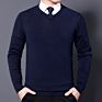 Youth Men's Autumn and Knitwear V-Neck Pullover Pure Color Casual Warm Sweater