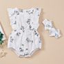 0-24M 2Pcs Baby Girls Princess Rompers Headband Flowers Printed Ruffles Sleeve Backless Jumpsuits