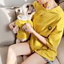 2021Luxury Plain Cotton Customized Striped T Shirts Dog Clothes for Pet and Owners Clothing