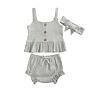 3Pcs/Set Tops+Shorts+Headband Newborn Baby Girls Clothes Ribbed Short Sleeve Ruffles Tanks Toddler Outfits