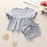 Adorable Muslin Cotton Clothes Baby Girls Ruffle Short Sleeve Tops Bloomers Set