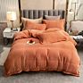 American Style Fleece Light Gray Velvet 4Pcs Bed Set