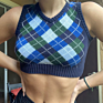 Arrivals Spring Fall Casual Crop Women V-Neck Sleeveless Ladies Plaid Knit Argyle Sweater Vest