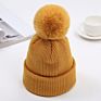 Autumn and Children's Rabbit Fur Wool Curled Edge Warm Solid Color Knitted Hat Knit Cap Hats Beanie Hat with Pom P