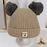 Baby Double Layer Velvet Warm Cute Unisex Knitted Beanie with 2 Pom Pom