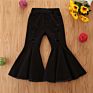Baby Girl Denim Pants Jeans Bell Bottom Kids Girls Ripped Flare Pants Leggings Trousers Solid Pink Black 3-7Y
