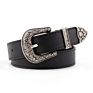 Black Leather Women Metal Heart Buckle Waist Vintage Western Carved Ladies Belt Waistband Cinturon Mujer