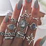 Boho Vintage Gold Star Knuckle Rings for Women Boho Crystal Star Crescent Geometric Female Finger Rings Set Jewelry