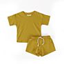 Boutique Kids Fashionable Solid Color Baby Lounge Set Cotton Two Pieces Short Set Kids Longewear Set