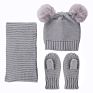 Boys Girls Kids Toddles Baby Knitted Beanie 3Pcs Hats Gloves Scarfs with Faux Fur Pom Pom