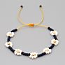 Charm Daisy Flower Beads Bracelet Bangle for Women , Bohemia Handmade Crystal Seed Beads Daisy Bracelet