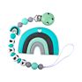 Chewable Rainbow Teether Toy and Silicone Letter Rainbow Dummy Nipple Holder Chain Baby Teething Set