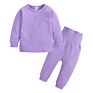 Children Pajamas Kids Plain Color Ribbed Cotton Pajamas Sets Kids Long Sleeves Sleepwear