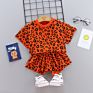 Children's Baby Girl Children's Leisure Leopard Print round Neck Short-Sleeved T-Shirt