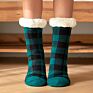 Christmas Women Knitted Plaid Print Thick Sherpa Fleece Floor Home Socks with Grips