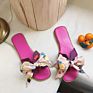 Color Ribbon Bow Flat Heel Flat Slippers Female Style All-Match Floral Flip-Flops