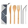 Customized Logo Portable Outdoor Travel Tableware Straw Utensils Eco Friendly Cutlery Set Bamboo