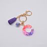 Cute English Letter Pendant Key Chains Ring Tassel Keyring Resin Acrylic Initial Car Handbag Keychain Holder Accessories Jewelry