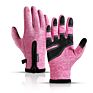 Cycling Gloves Women Touchscreen Full Finger Durable Leather Palm Windproof Mountain Road Bike Riding Gloves with Warm Fleece