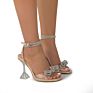 Design Fancy Rhinestone Bow Heeled Sandals for Ladies Slip on Chunky Heels Square Toe Women High Heel Shoes
