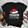 Digital Printed Tshirts Merry Christmas Clothes Black Cotton Graphic Women T Shirt