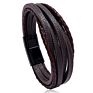 Easy Open Metal Knot Black Plain Leather Bracelet for Men