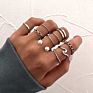 Finetoo Punk Simple Cross Finger Rings for Women Girls Pearl Heart Twist Ring Set Trend Jewelry