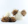 Girl Pompon Hats and Scarves Sets Knitted Warm Nature Fur Pom Pom Hat Scarf Thick Beanies Hats Kids Baby Solid Bones