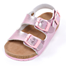 Gold Silver Color Shiny Thick Pu Children Kids Girls Buckle Straps Sandals with Bio Cork Sole Foot-Bed