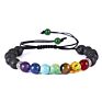 Handmade Men Women Vintage Lava Natural Stone Black Beads Adjustable Strech 8Mm 7 Chakra Bracelet for Girls