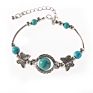 Indian Style Vintage Tibetan Silver Turquoise Bangle Butterfly Jewelry Cuff Wide Bracelet