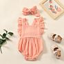 Ins Baby Girl Cotton Soft One Piece Bodysuit Headband 2Pcs Set Toddler Sleeveless Rompers Solid Color 0-2Y
