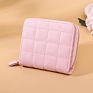 Ladies Solid Folding Zip Plaid Coin Purse Clutch Small Plain Pu Leather Card Holder Wallet Leather