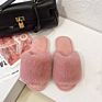 Large Size Fluffy Slippers Female Autumn and Indoor Flat Big Rabbit Fur Cotton Slippers