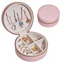 Leather Jewellery Packaging Storage Ring Earing Necklace Jewel Organizer Case Small round Travel Jewelry Box