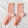 Leisure Long Crew Socks Women Cute Cotton Solid Lettuce Trim Socks