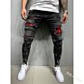 Lw-1007 Casual Style Checked Fabric Ripped Denim Pants Slim Fit Jeans for Men