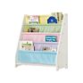 Manufacture Design Children Bookcase White Book Shelves Kids Wooden Bookshelf with Pocket Storage Book Rack Canvas