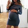 Md2006 Spring Long Sleeve Off-Shoulder Ribbed Maternity Dresses Pregnant Clothes Women Maternity Clothing Dress