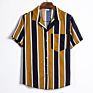 Men Striped Shirt Casual Lapel Neck Short Sleeve Button Shirt Chic Loose Blouse