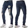 Men's Holes Skinny Slim Fit Black Stretch Destroyed Ripped Skinny Denim Jeans