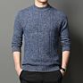 Men's Solid Color 100% Wool Cable Stitch Tops Casual Crew Neck Knitted Pullover Sweaters