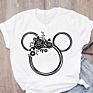 Mickey Cartoon Leopard Bow Short Sleeve Print Graphic T-Shirt Women's T-Shirt