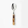Natural Bamboo Silverware Set with Serving Utensils, Stainless Steel Forged Cutlery Salad Fork and Spoon Set for Hotel